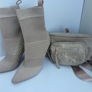 Steve Madden Taupe Boots and Sparkly Bag